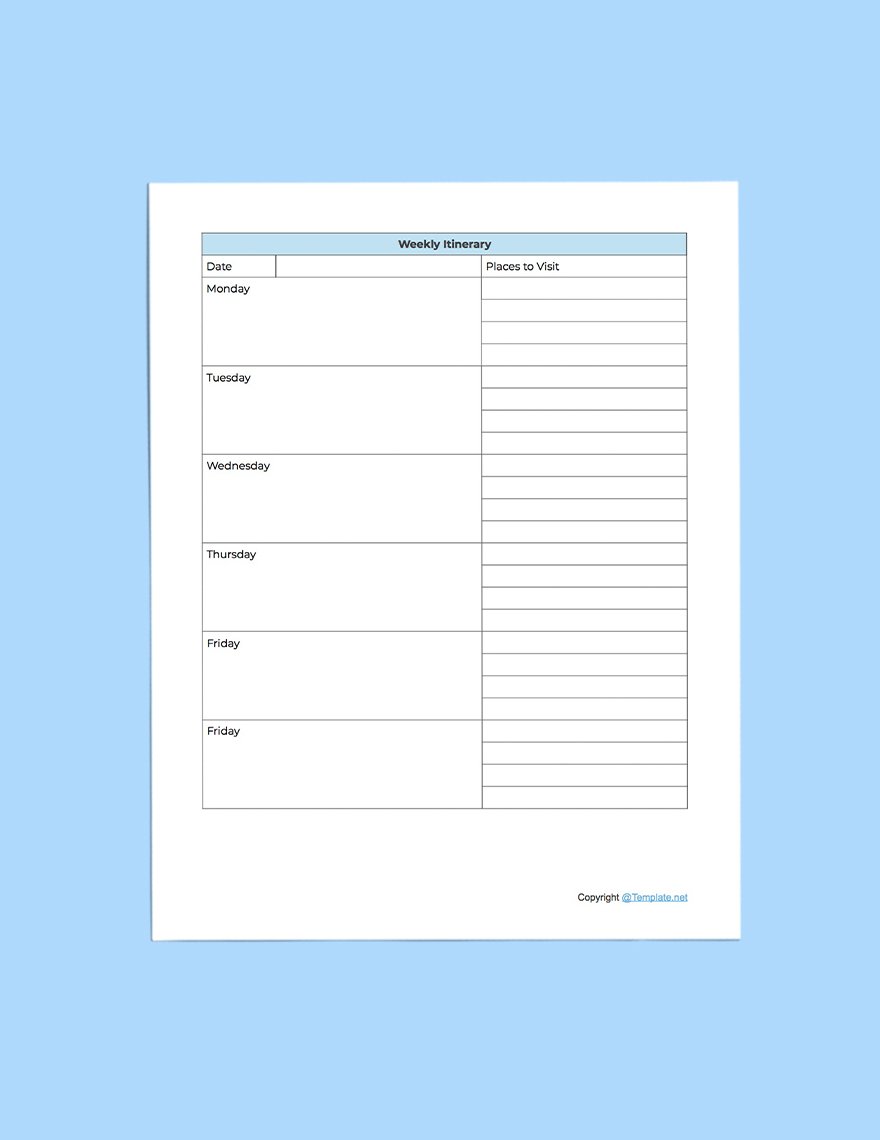 Printable Itinerary Planner Template