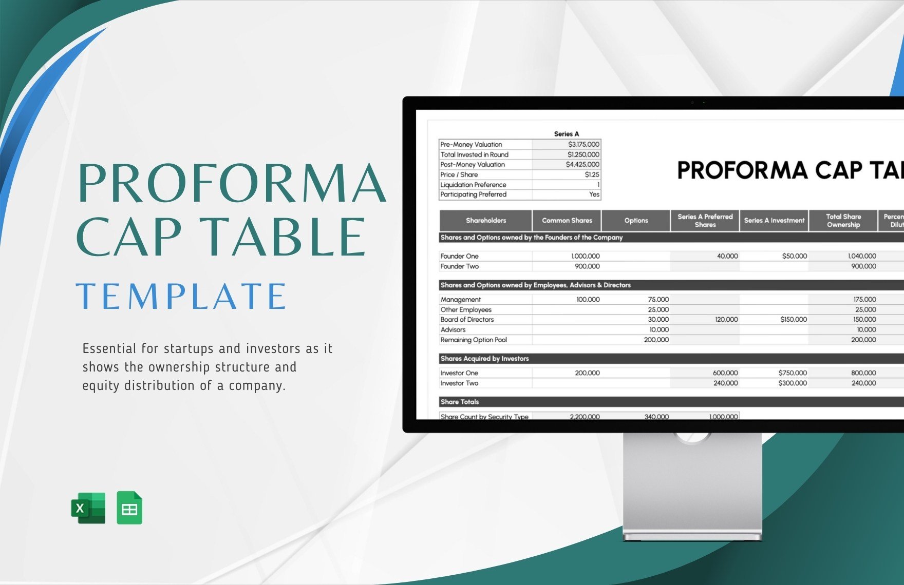 Proforma Cap Table Template in Excel, Google Sheets