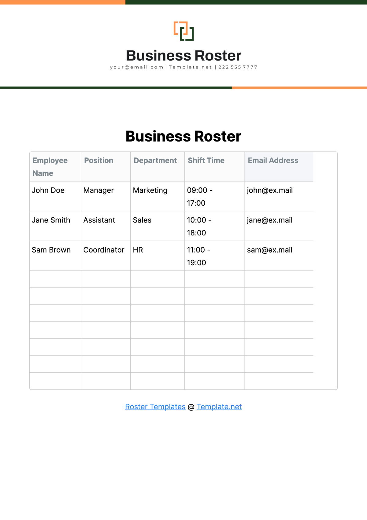 Business Roster Template