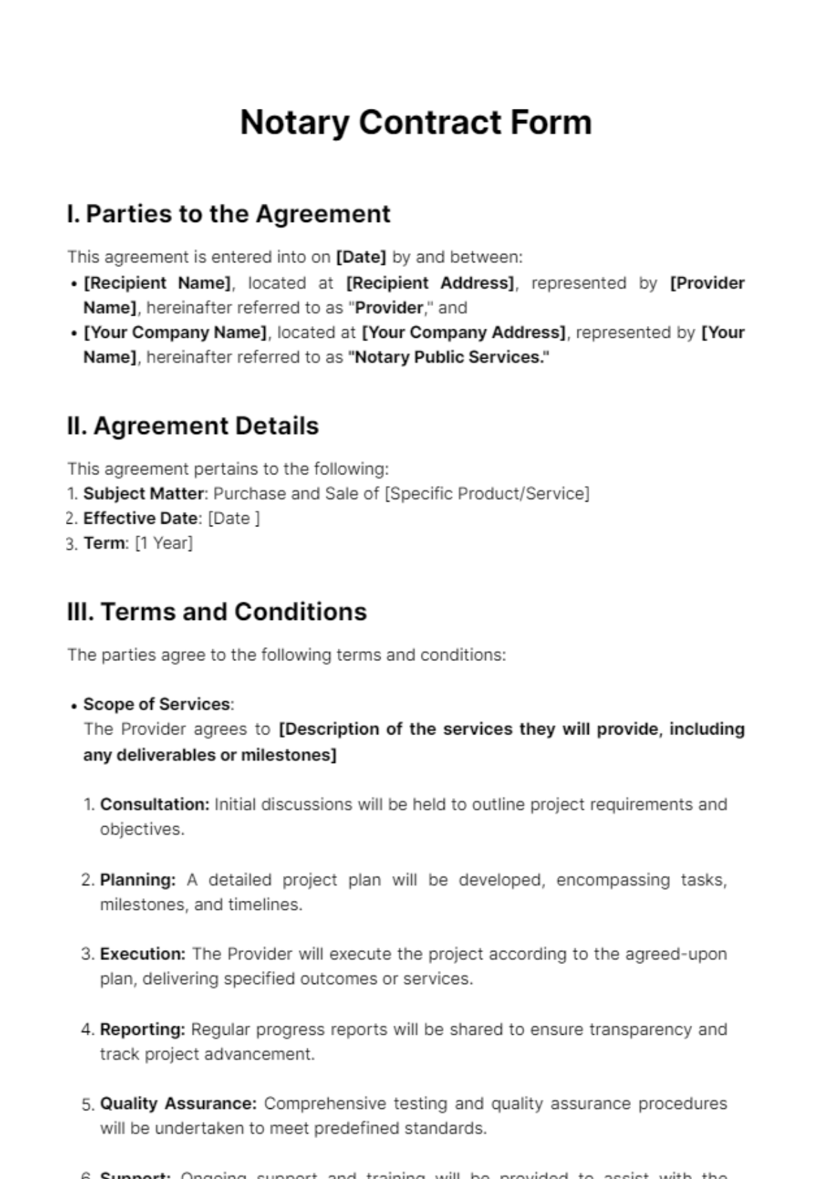 Free Notary Contract Form Template