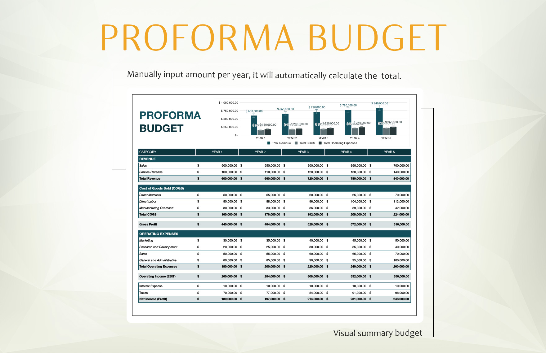 Proforma Budget Template