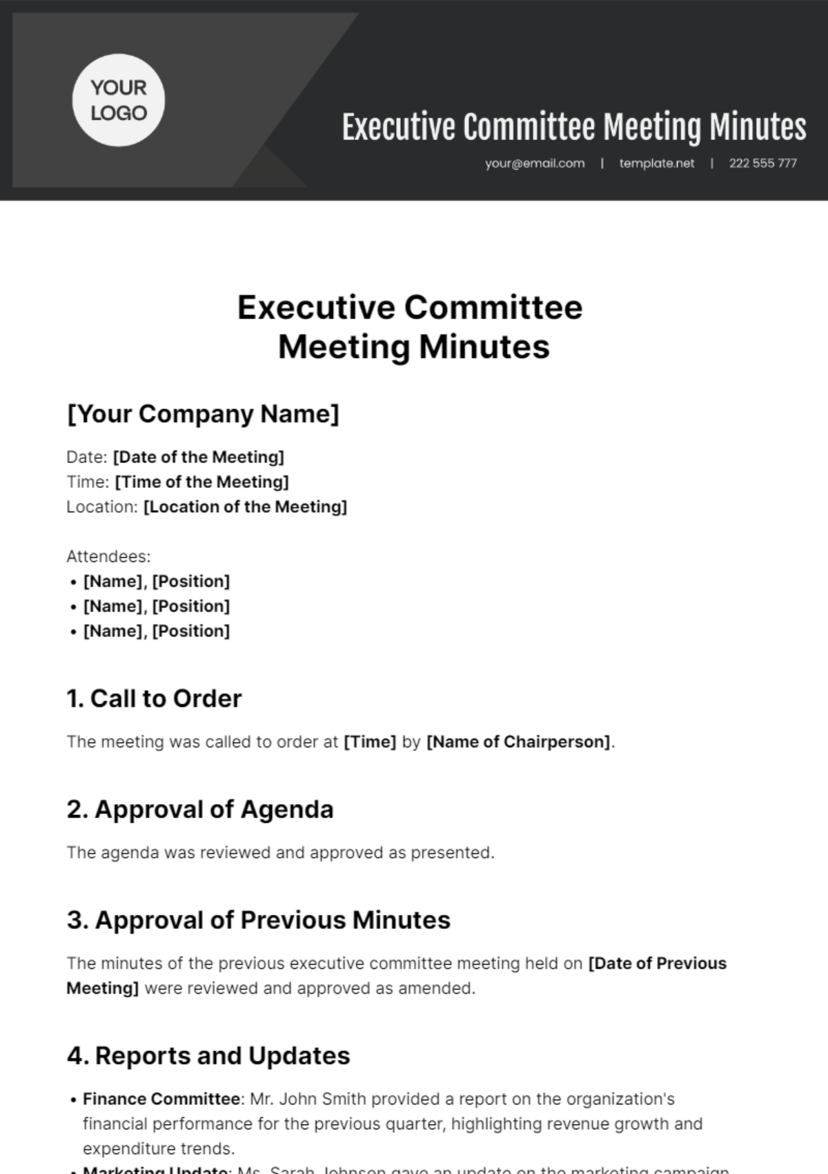 Executive Committee Meeting Minutes Template - Edit Online & Download