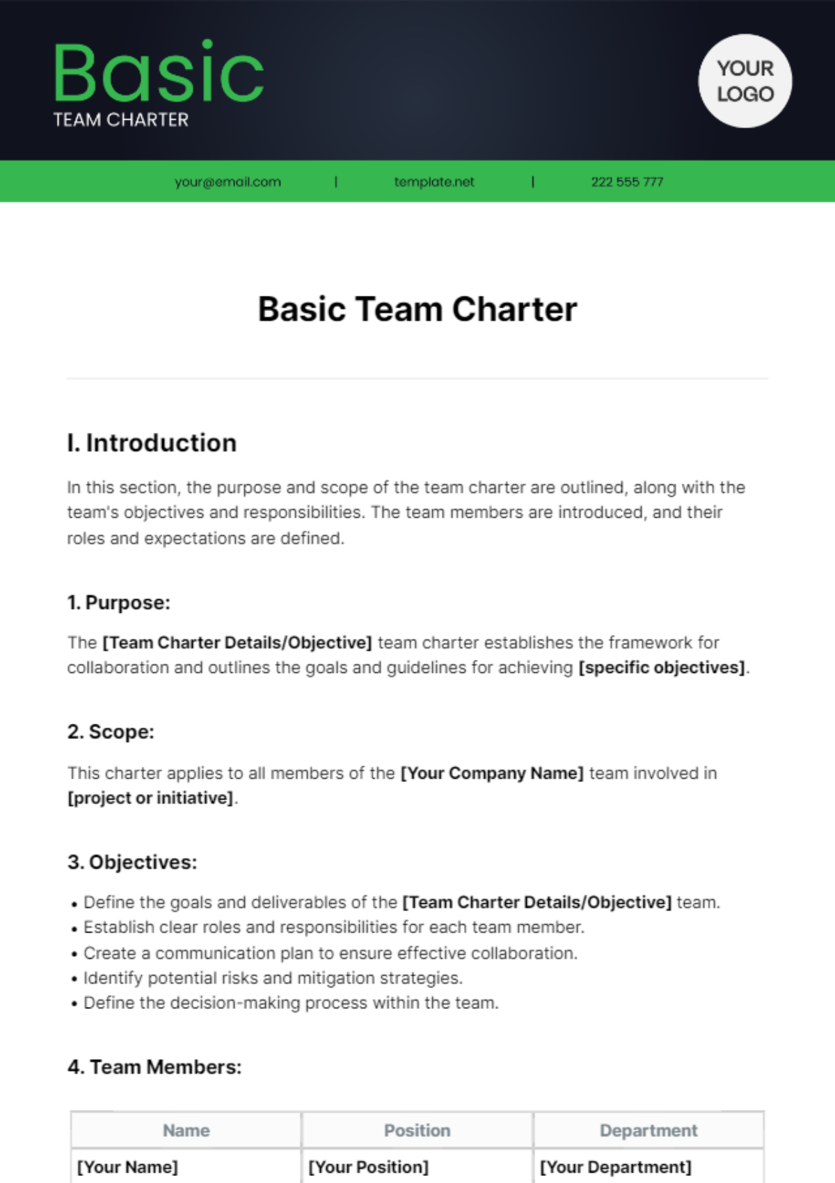 Basic Team Charter Template