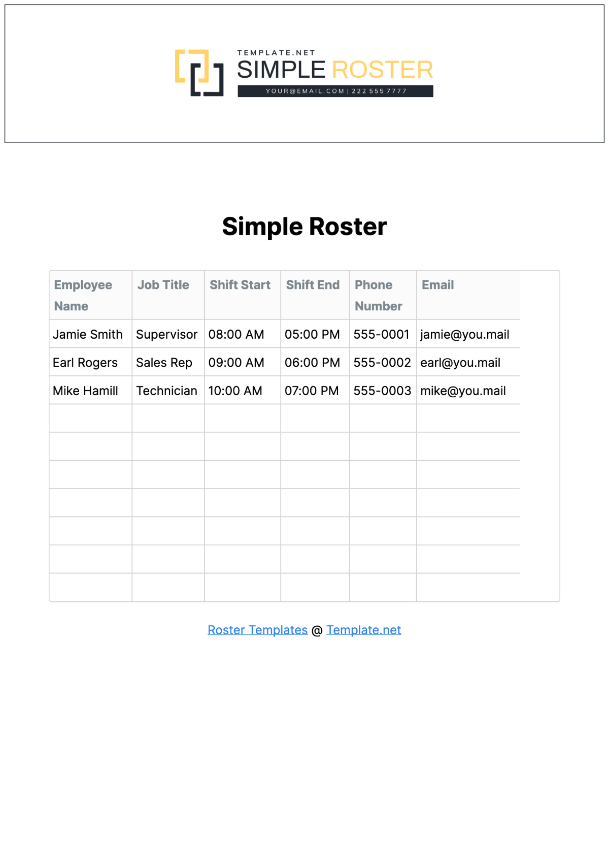 Simple Roster Template Edit Online Download Example Template Simple Roster Template Edit Online Download Example Template