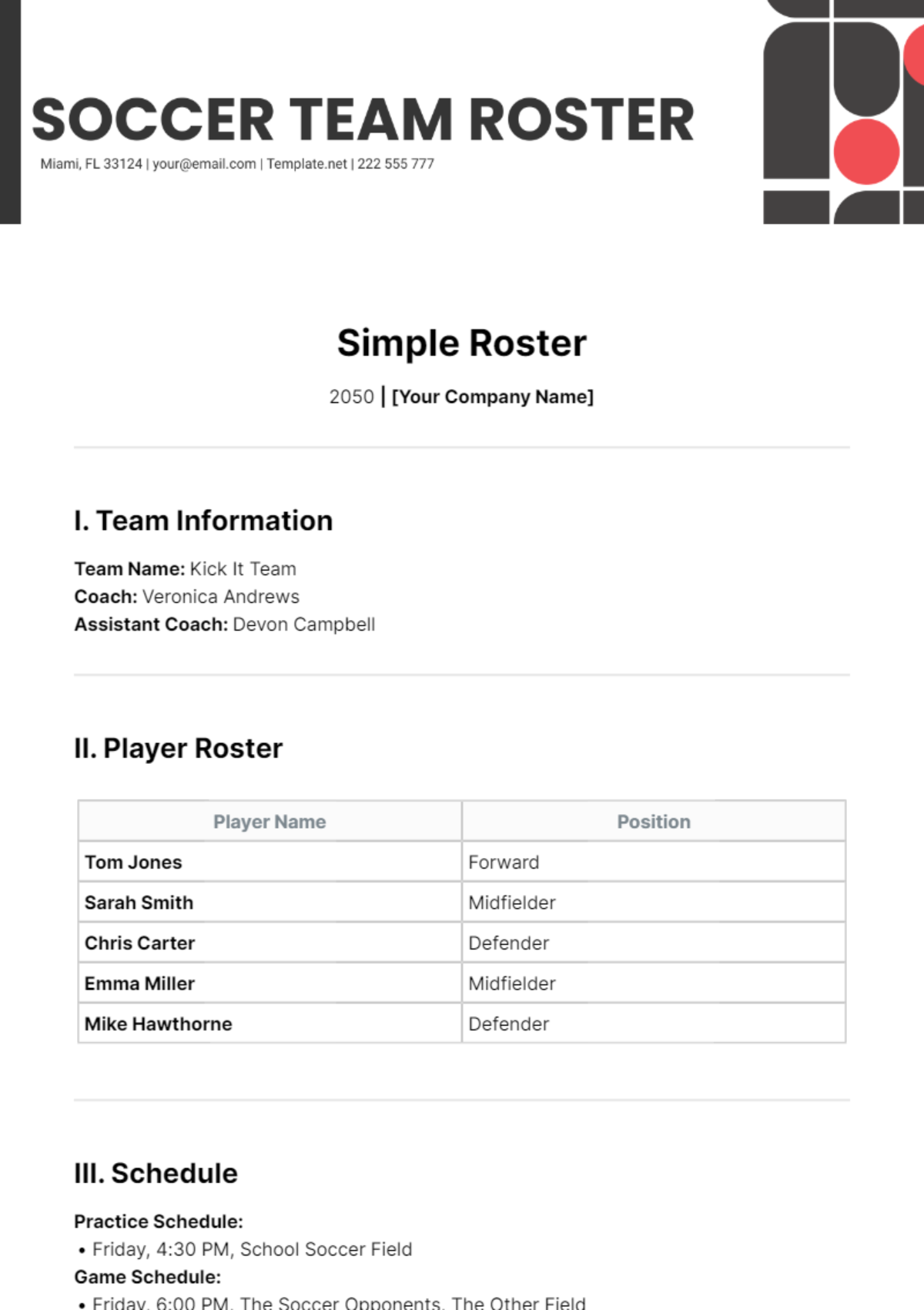 Simple Roster Template