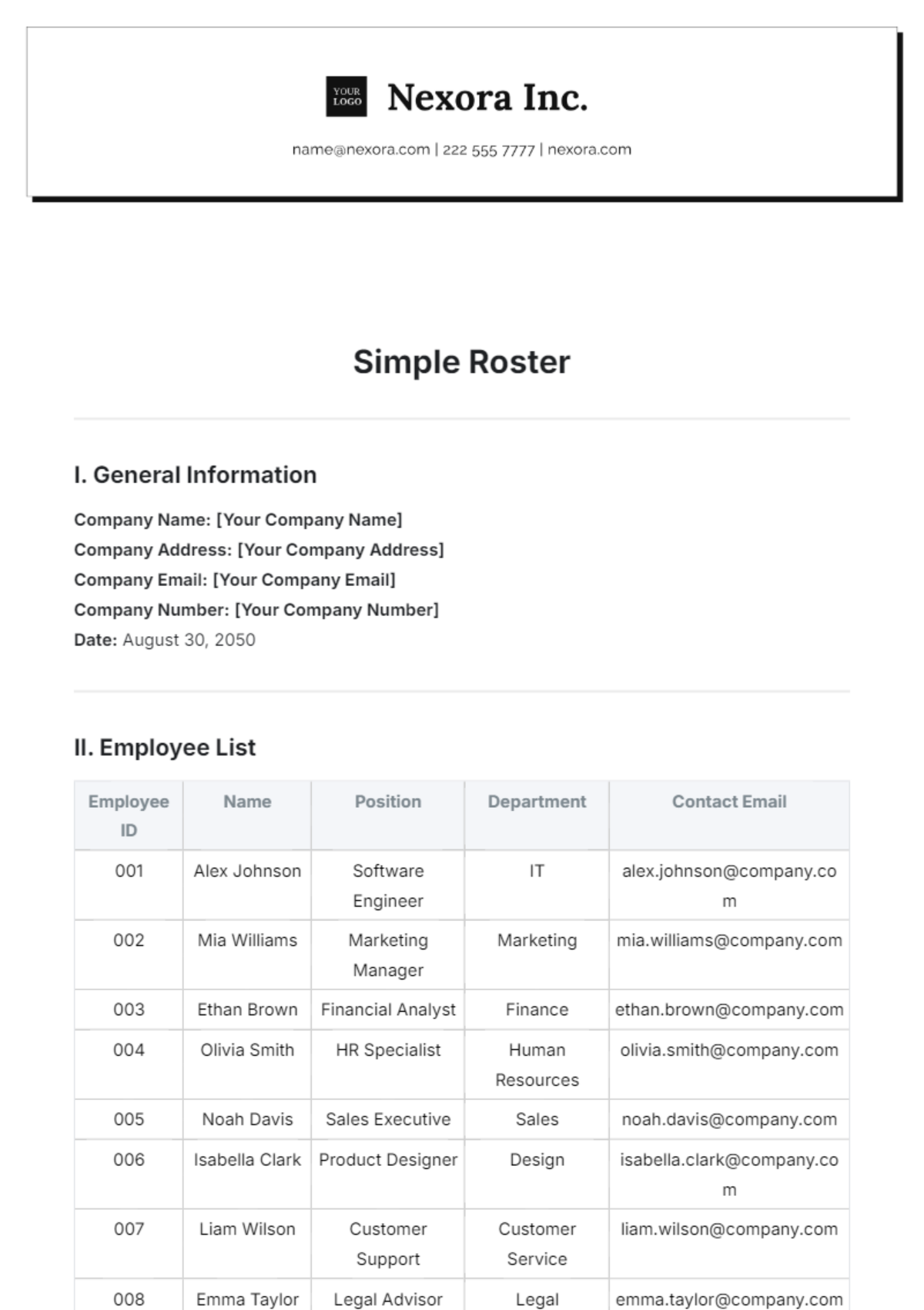 Simple Roster Template