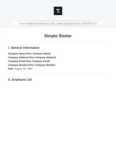 Free Simple Roster Template to Edit Online | Template.net to Edit Online