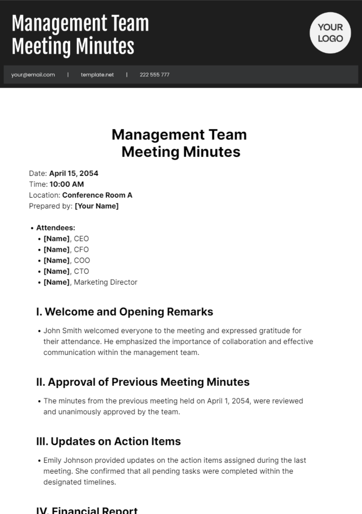 Management Team Meeting Minutes Template  - Edit Online & Download