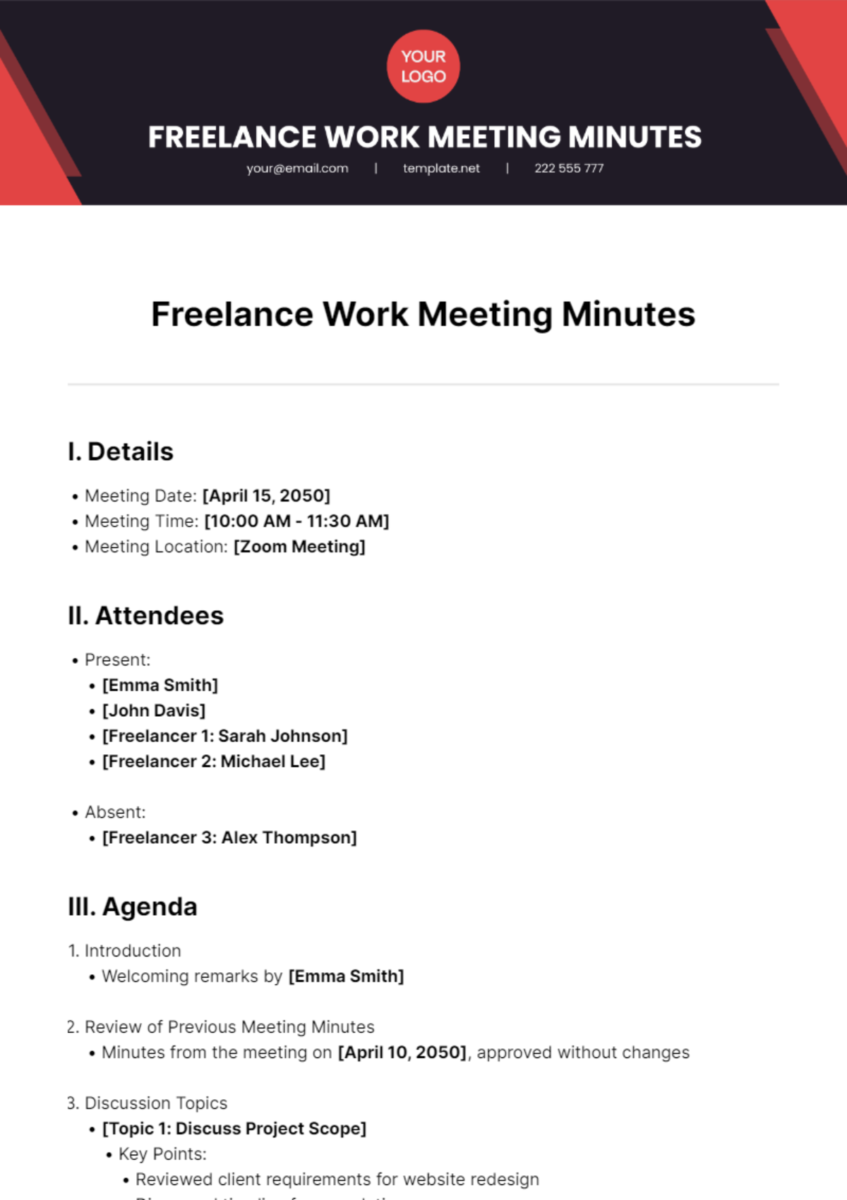 Freelance Work Meeting Minutes Template - Edit Online & Download