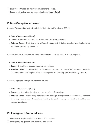 Free Environmental Monthly Compliance Report Template to Edit Online