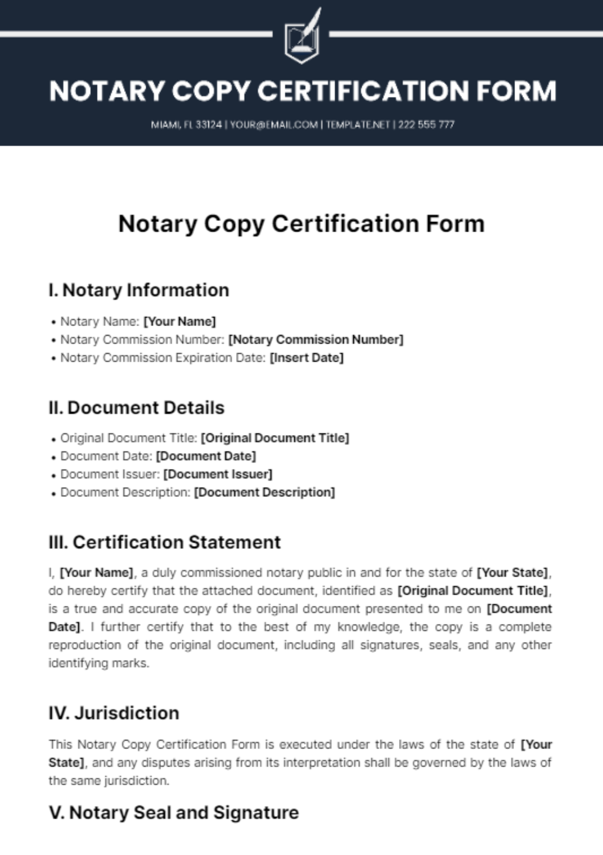 Free Notary Copy Certification Form Template