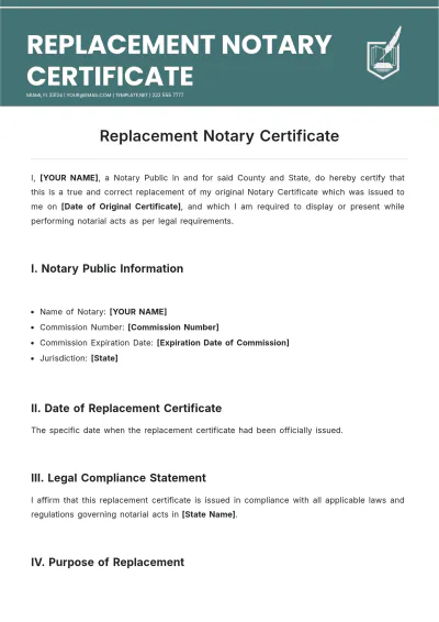 Free Replacement Notary Certificate Template to Edit Online