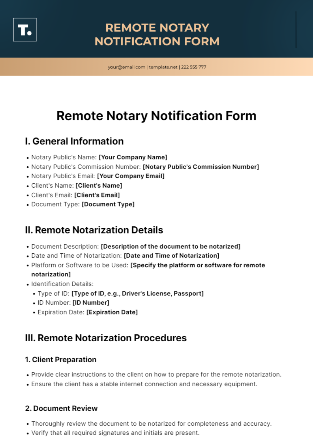 Remote Notary Notification Form Template