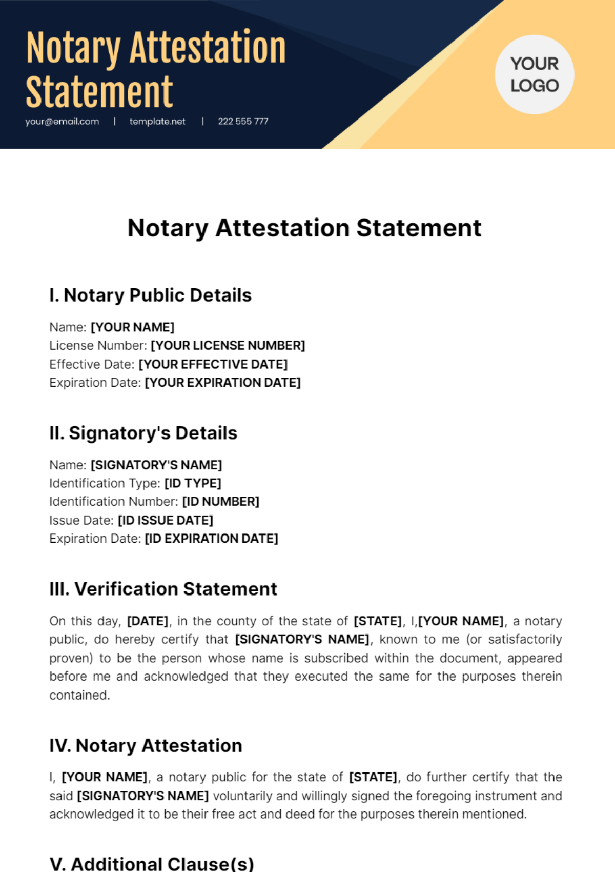 Notary Attestation Statement Template