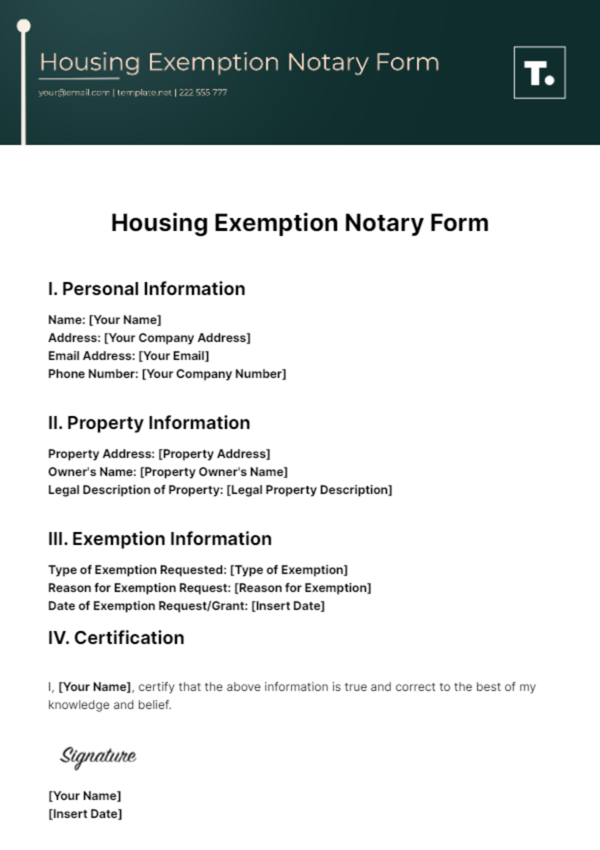 Housing Exemption Notary Form Template