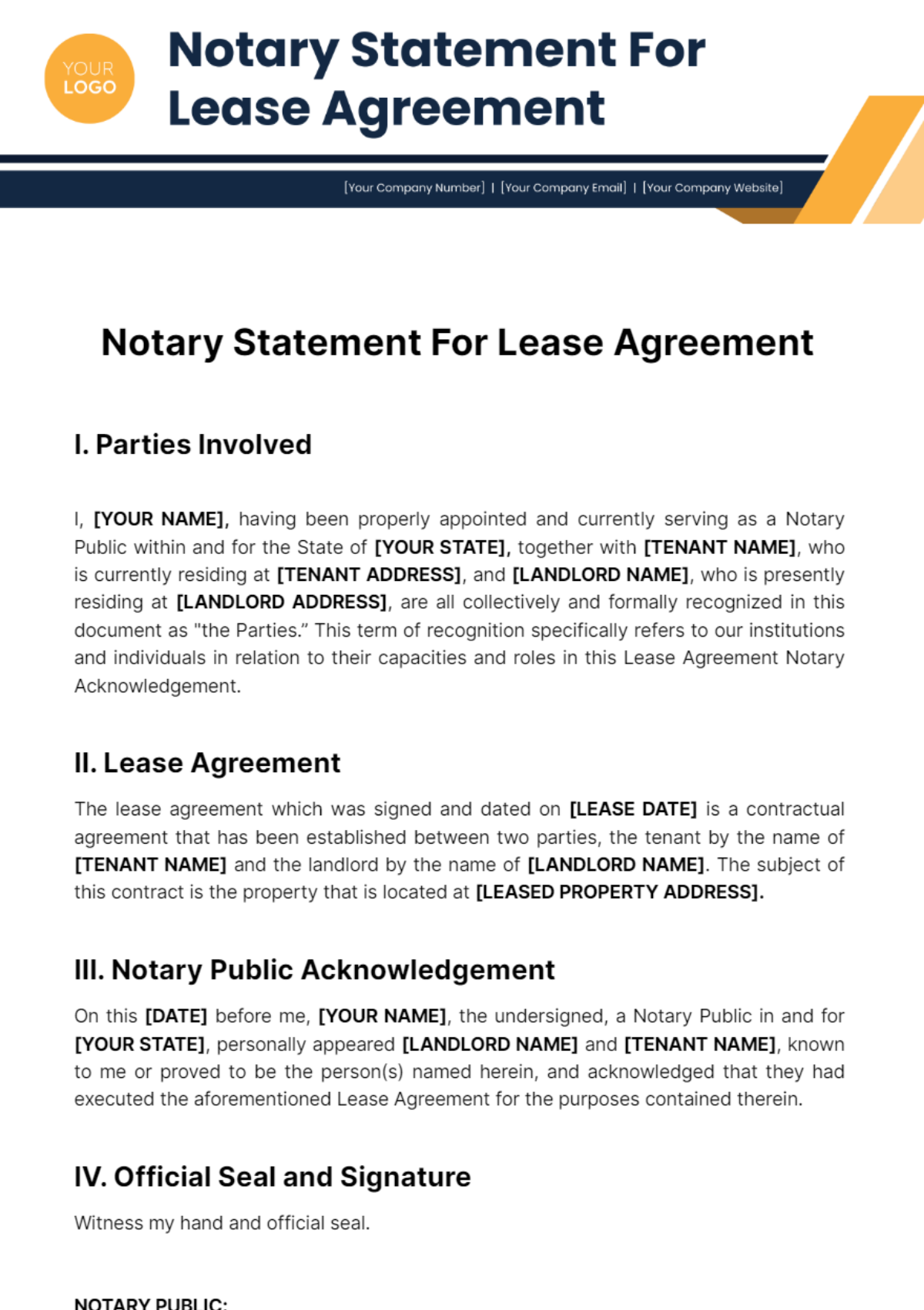 Free Notary Statement For Lease Agreement Template