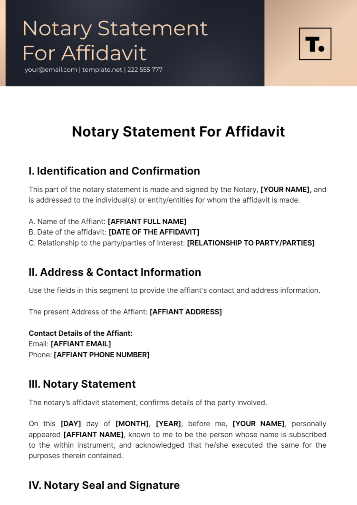 Notary Statement For Affidavit Template