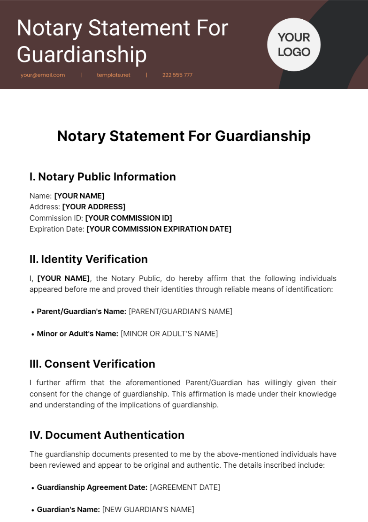 Free Notary Statement For Guardianship Template