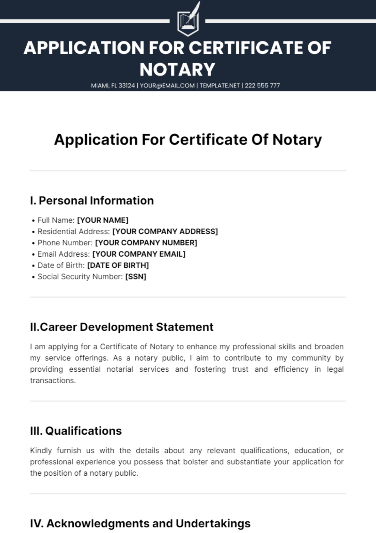 Free Application For Certificate Of Notary Template
