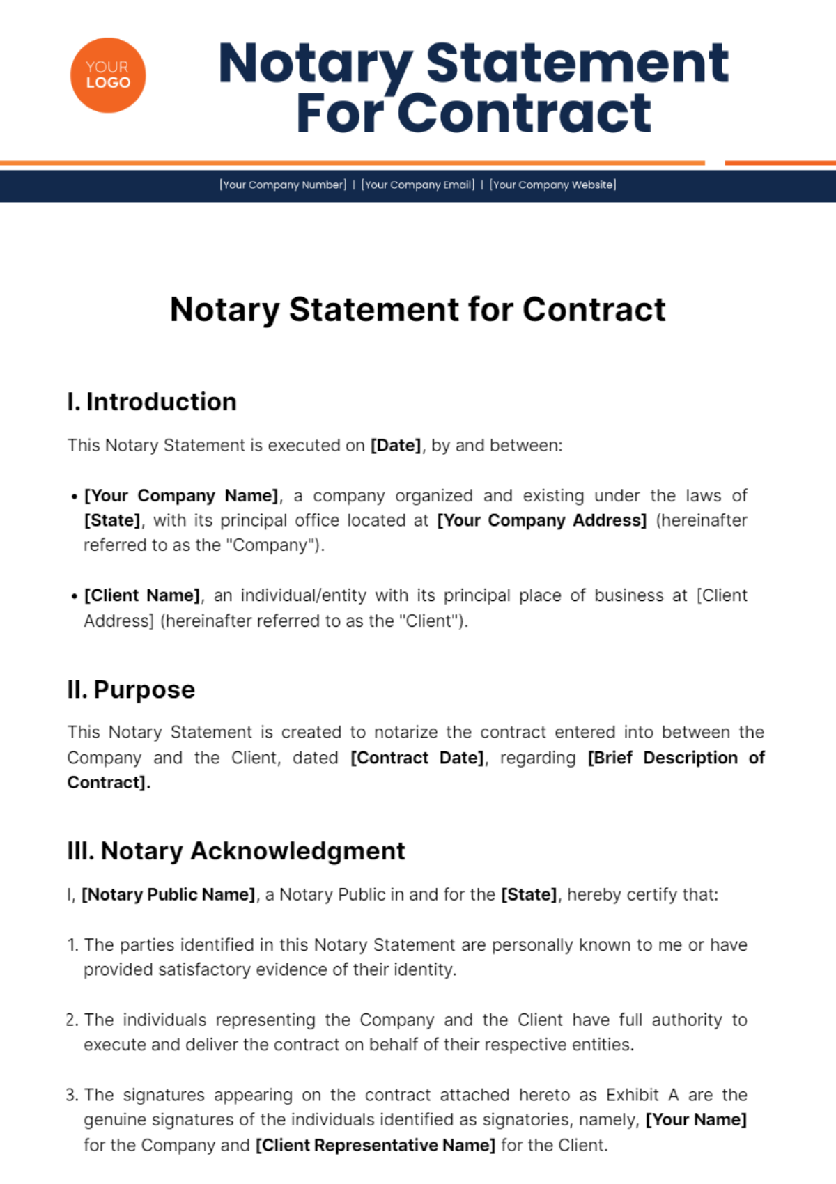 Free Notary Statement For Contract Template