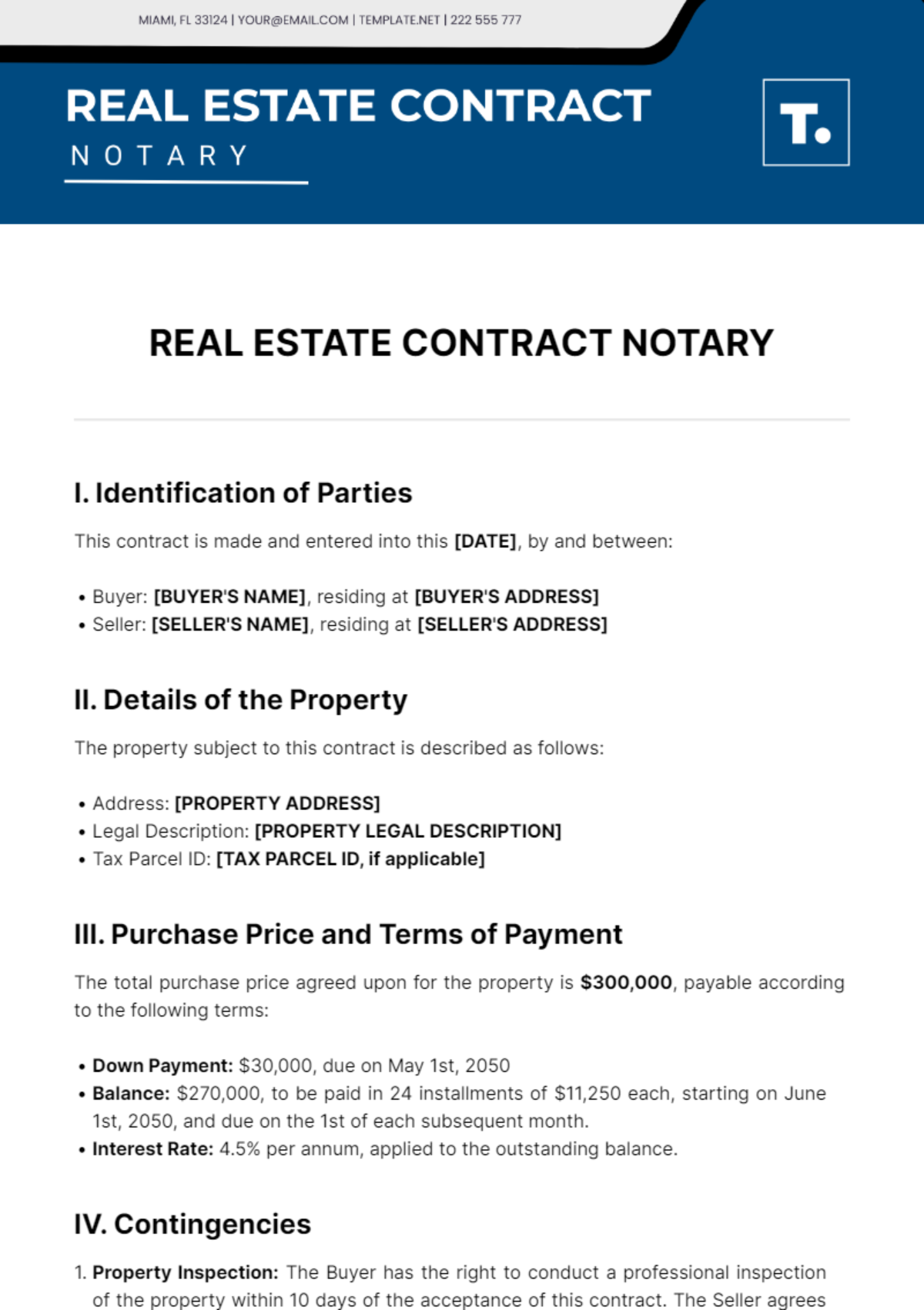 Real Estate Contract Notary Template