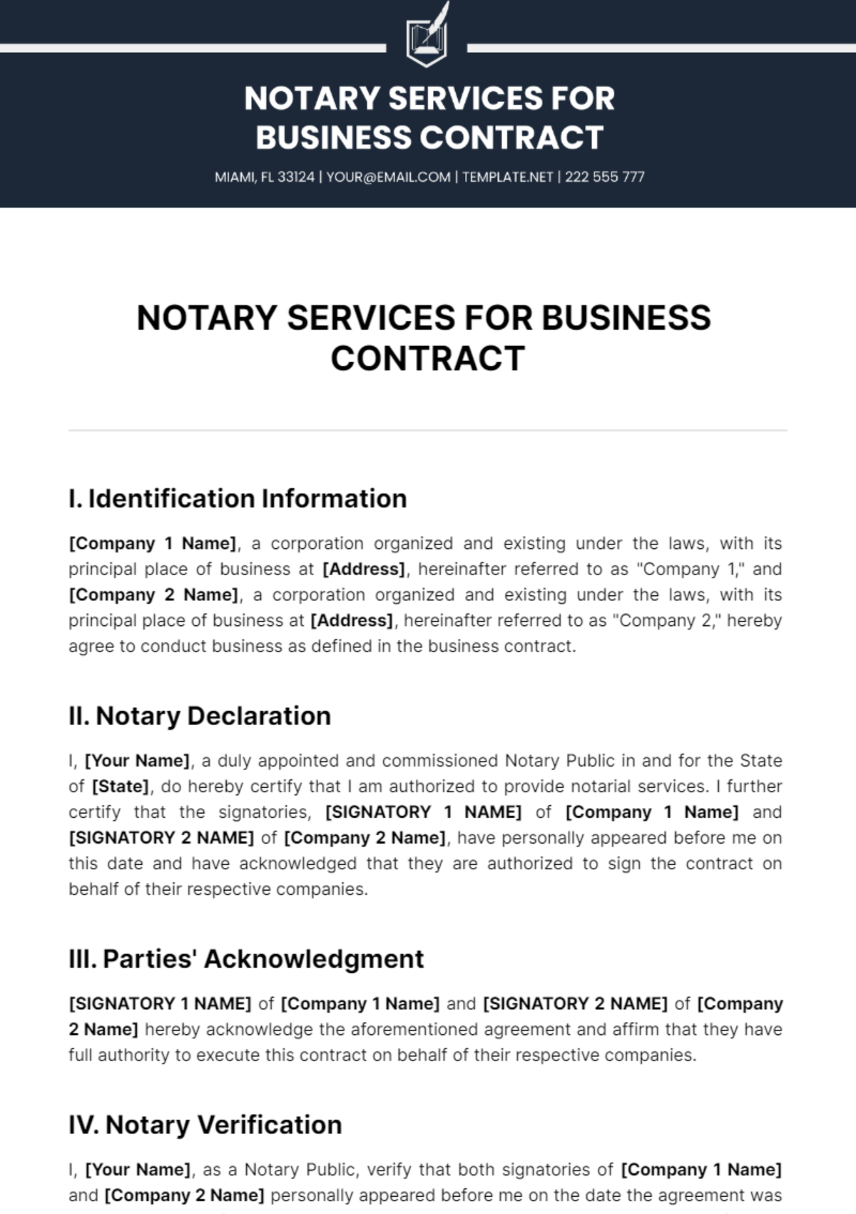 Free Notary Services for Business Contract Template