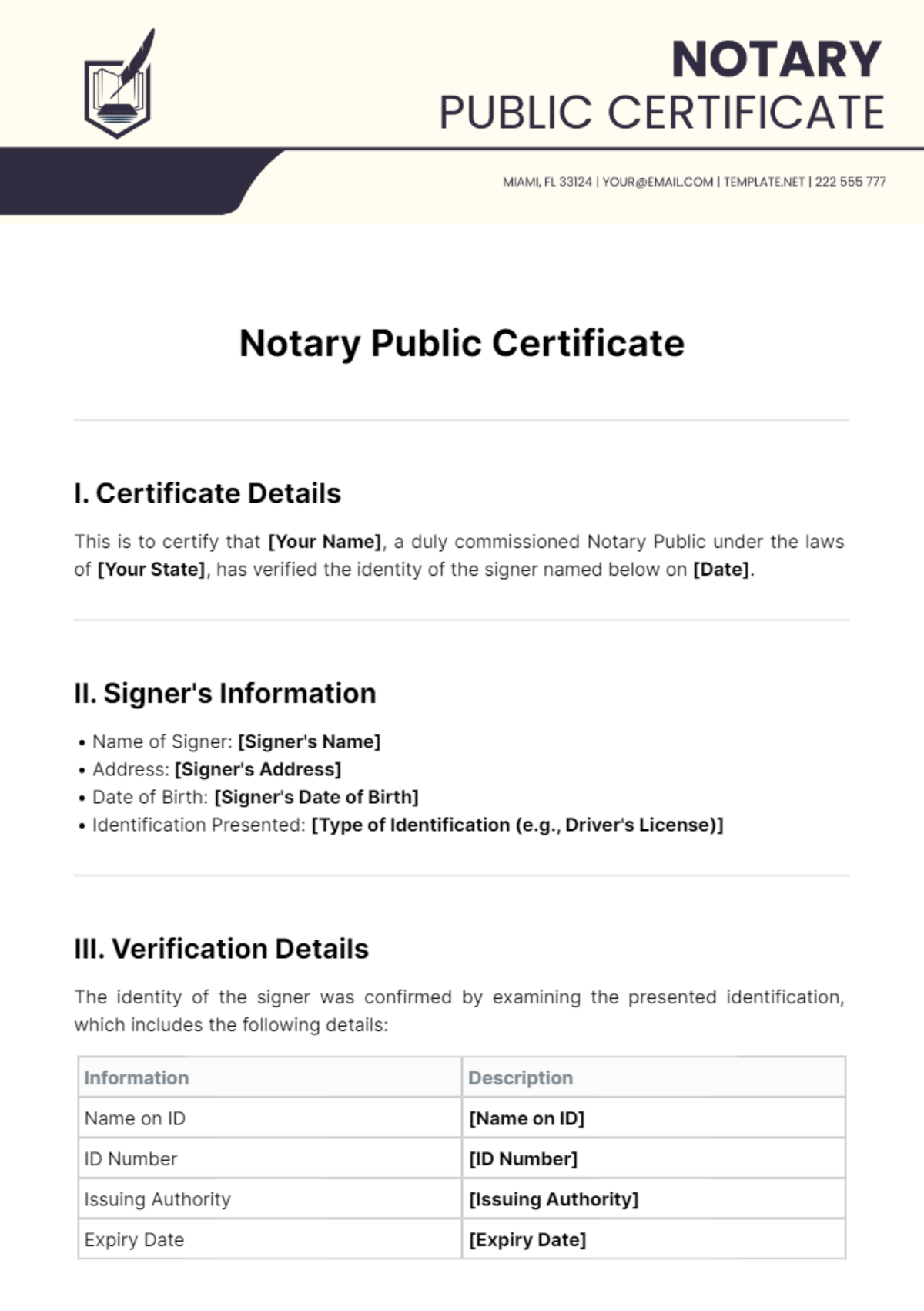 Notary Public Certificate Template