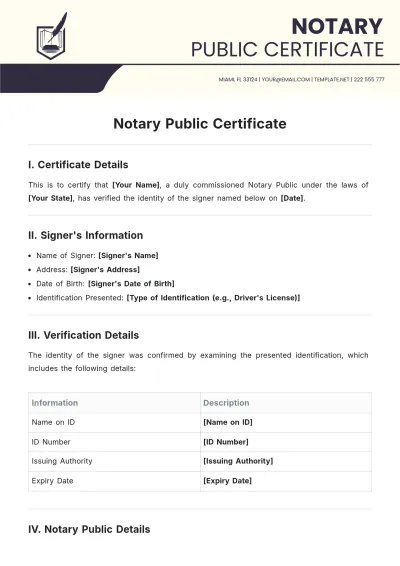 Free Notary Public Certificate Template to Edit Online