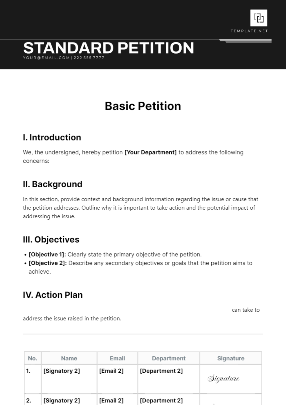 Basic Petition Template