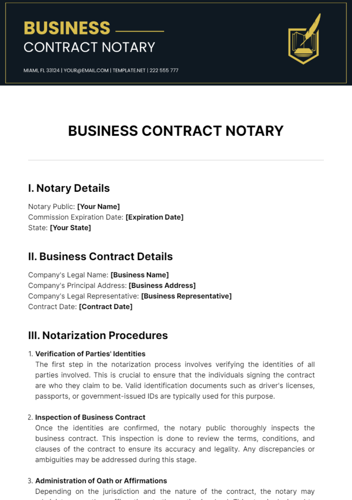 Business Contract Notary Template