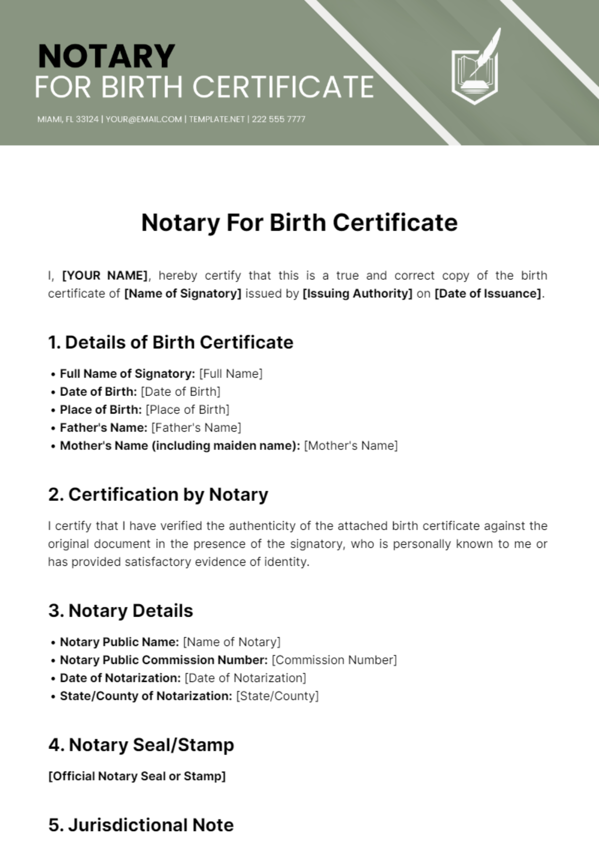 Free Notary For Birth Certificate Template