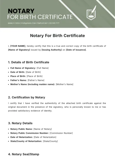 Free Notary For Birth Certificate Template to Edit Online