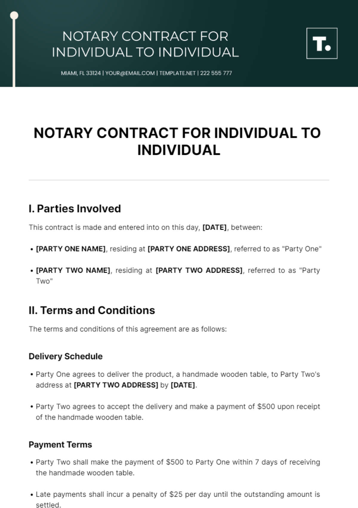 Free Notary Contract for Individual to Individual Template