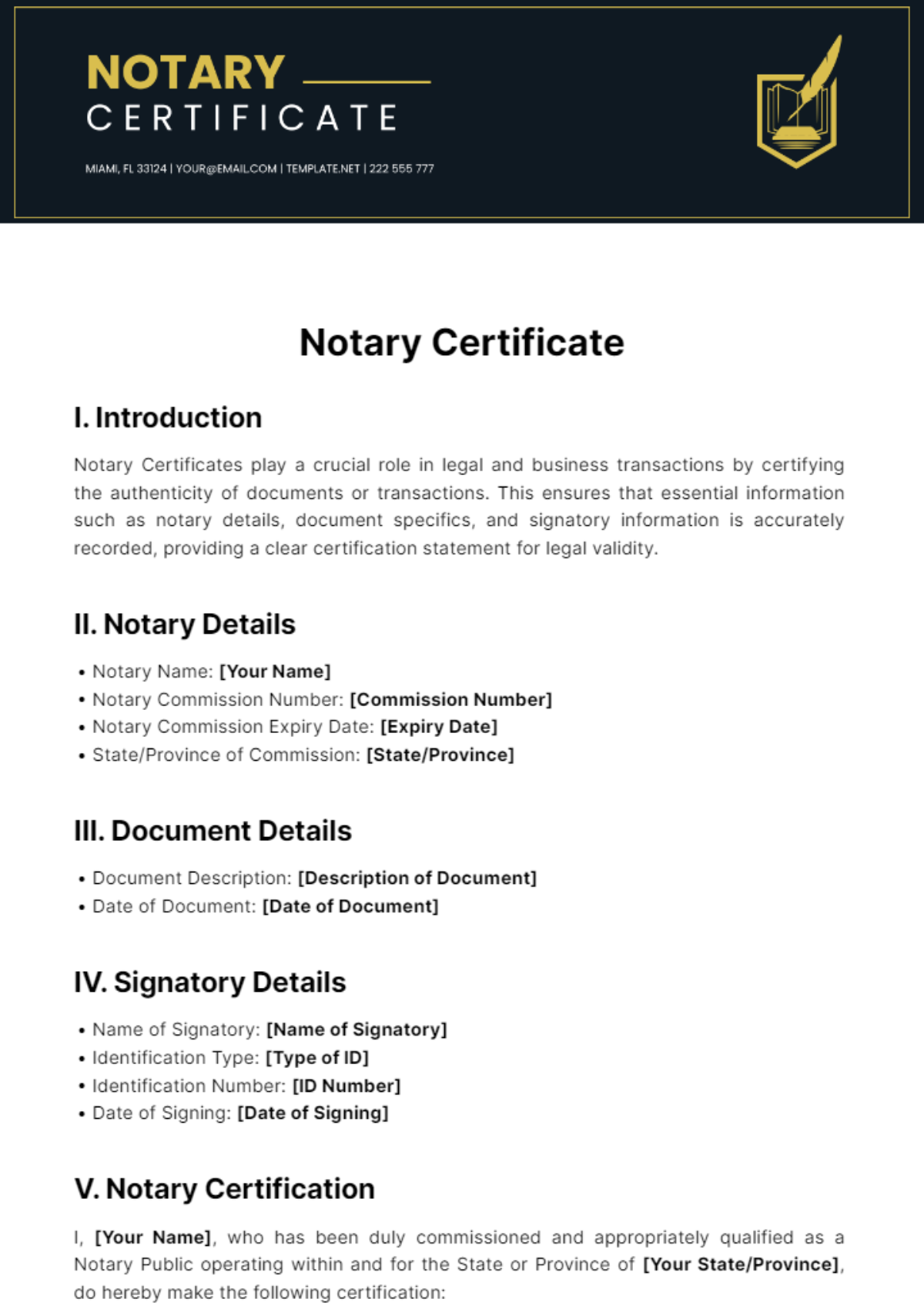 Free Notary Certificate Template