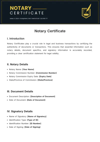 Free Notary Certificate Template to Edit Online
