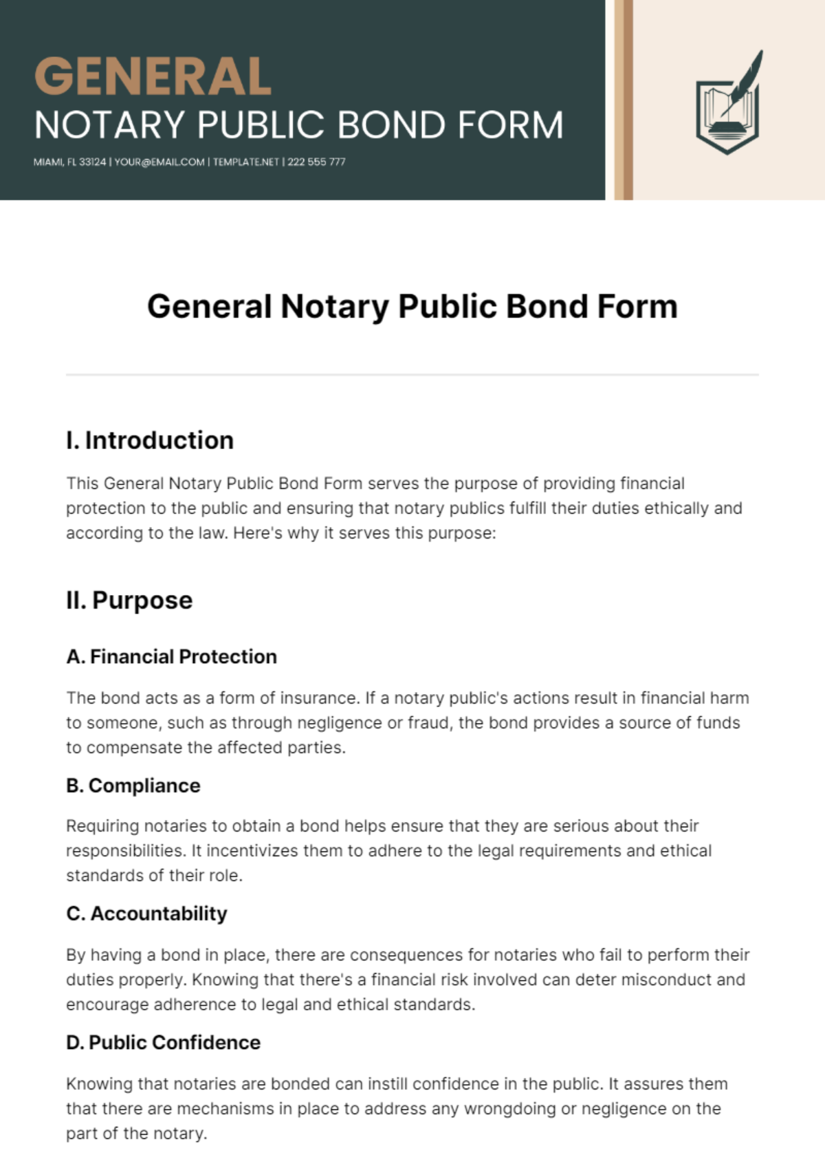 General Notary Public Bond Form Template