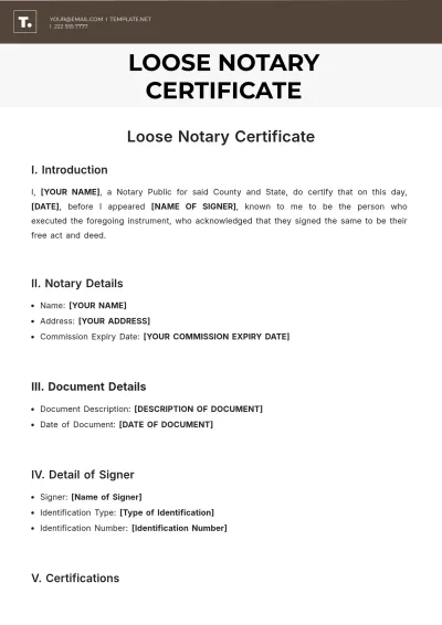 Free Loose Notary Certificate Template to Edit Online