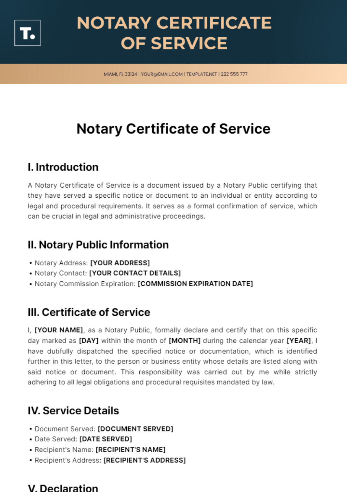 Notary Certificate Of Service Template