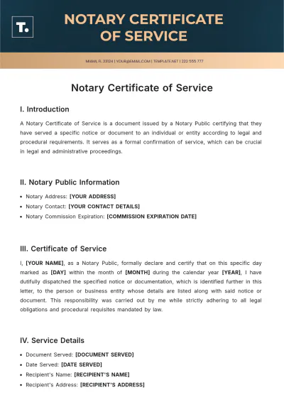 Free Notary Certificate Of Service Template to Edit Online