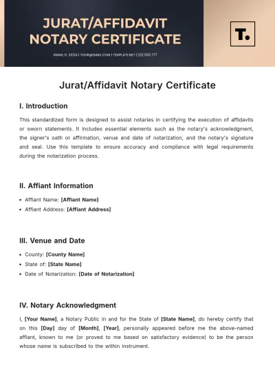 Free Jurat/Affidavit Notary Certificate Template to Edit Online