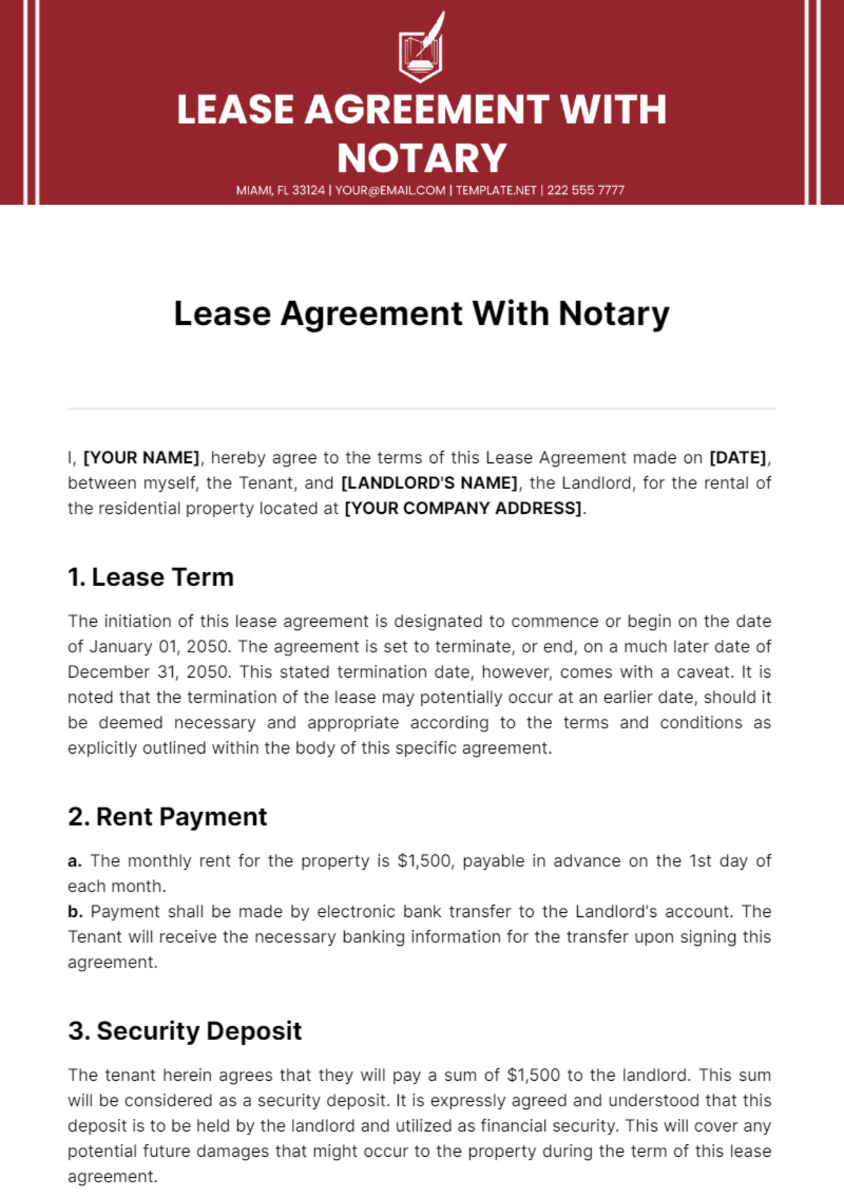 Lease Agreement With Notary Template