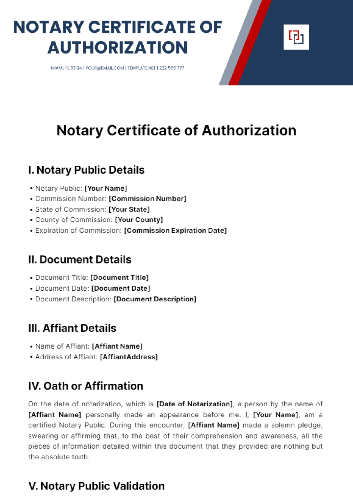 Free Notary Certificate Of Authorization Template