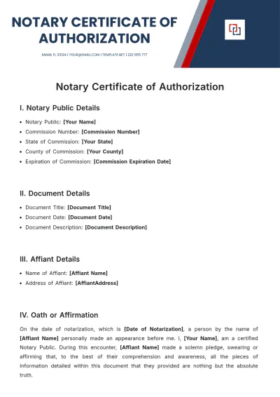 Free Notary Certificate Of Authorization Template to Edit Online