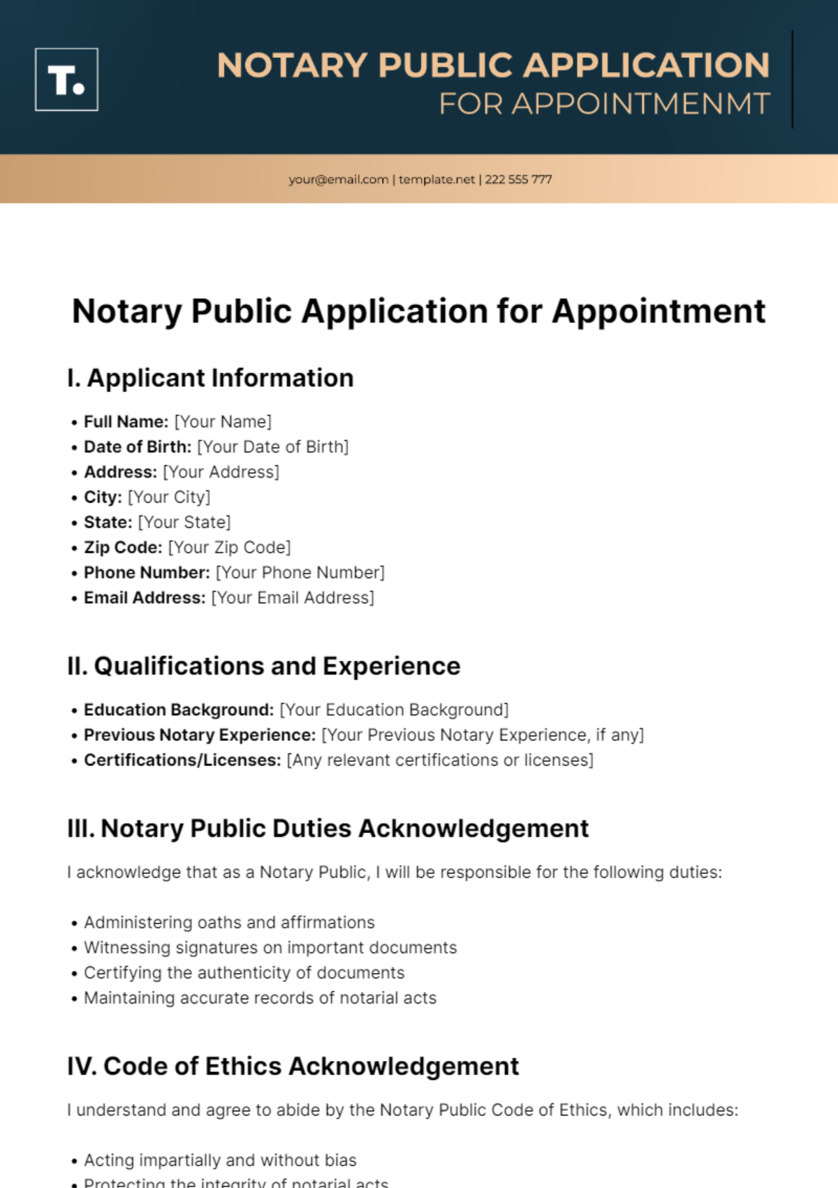 Free Notary Public Application For Appointment Template