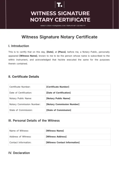 Free Witness Signature Notary Certificate Template to Edit Online