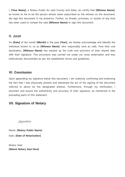 Free Witness Signature Notary Certificate Template to Edit Online