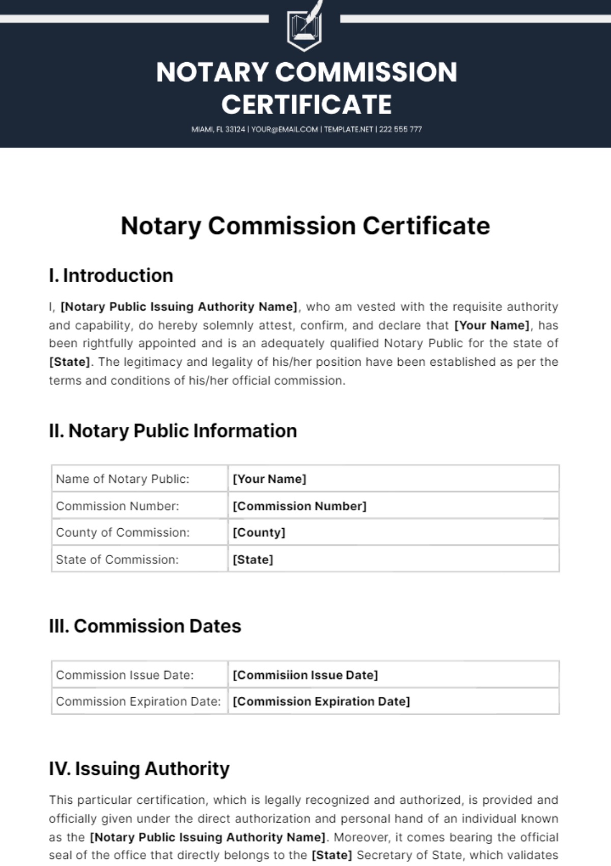 Free Notary Commission Certificate Template