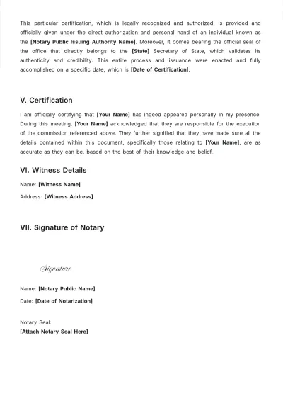 Free Notary Commission Certificate Template to Edit Online