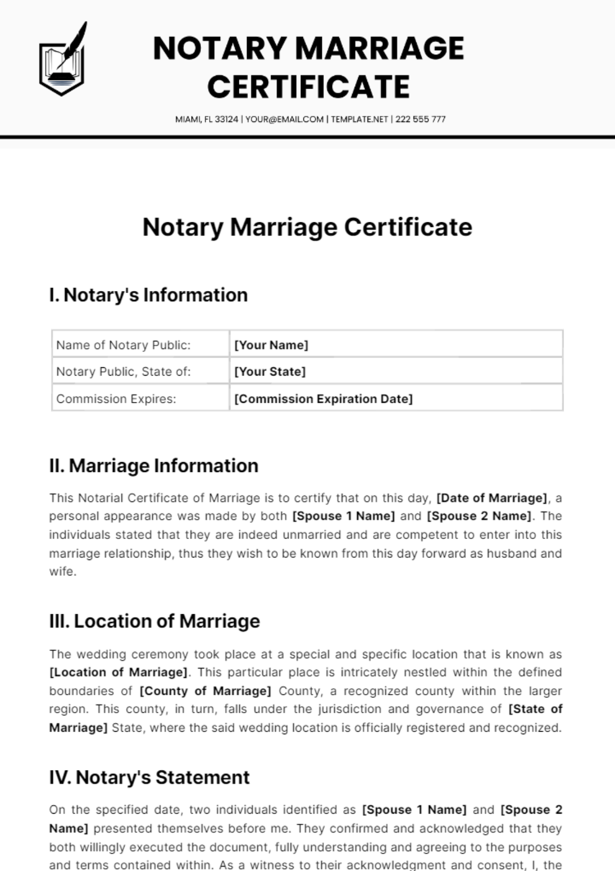 Free Notary Marriage Certificate Template