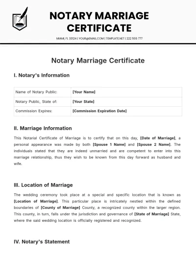 Free Notary Marriage Certificate Template to Edit Online